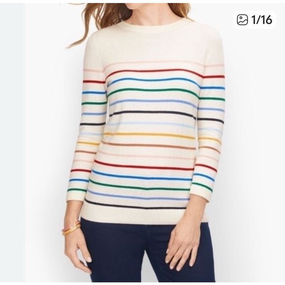 Talbots Cotton/ Cashmere Blend Striped size L - Picture 4 of 6